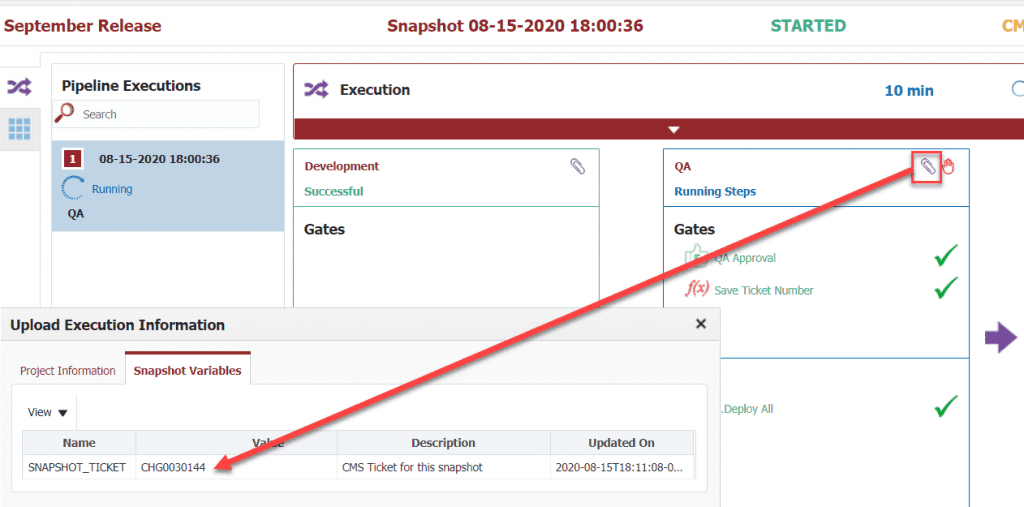 Updated variable in the Snapshot ticket in FlexDeploy. 