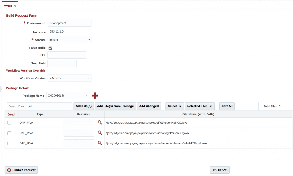 Build Request Form in FlexDeploy Project Package