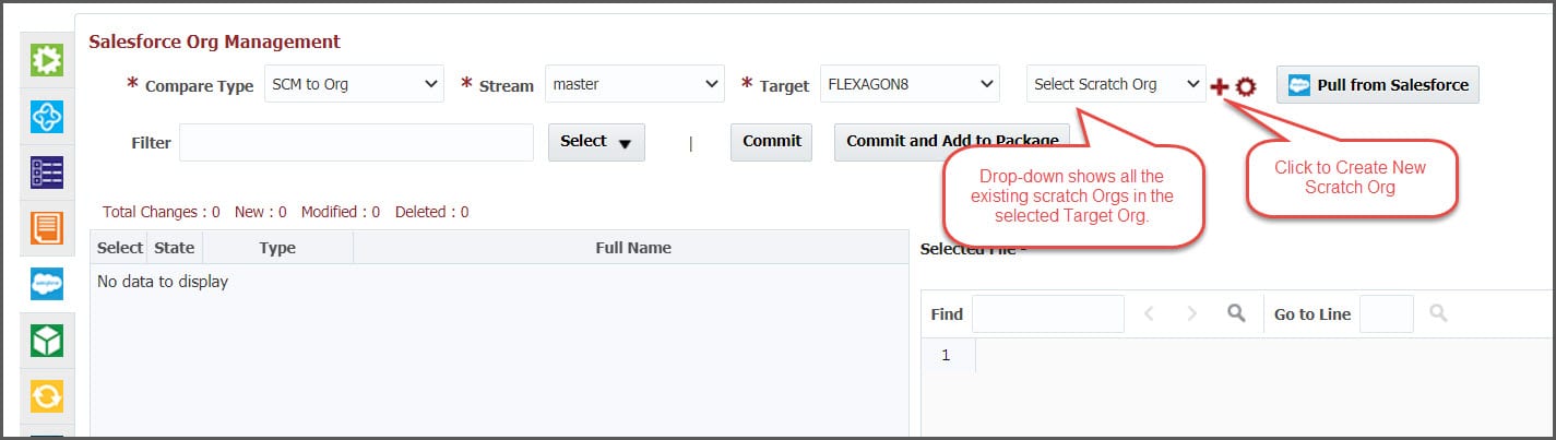 The "Select Scratch Org" drop-down in FlexDeploy
