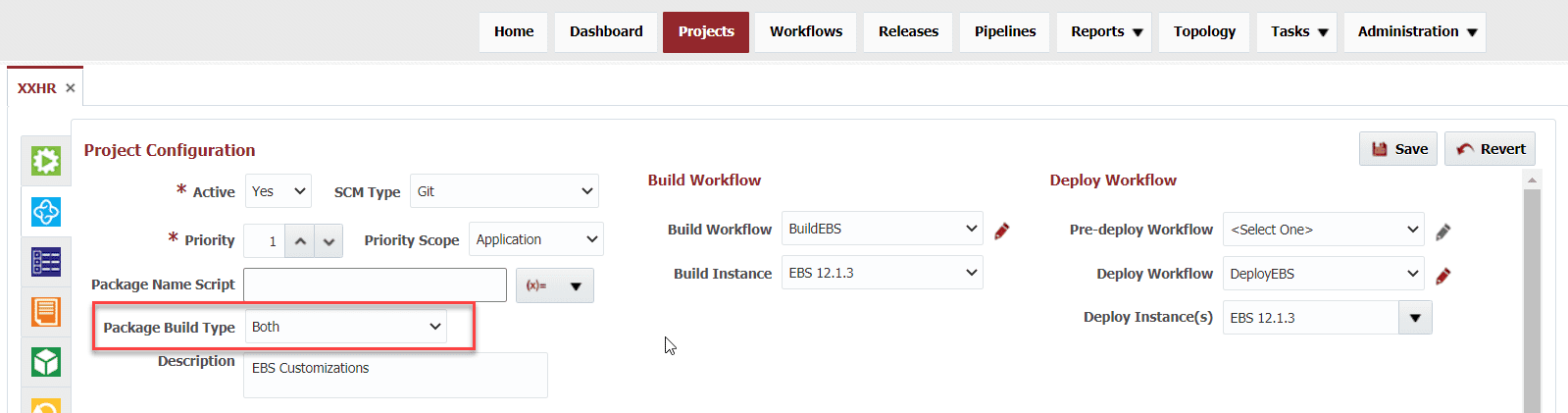 Project's Package Build Type option in FlexDeploy.