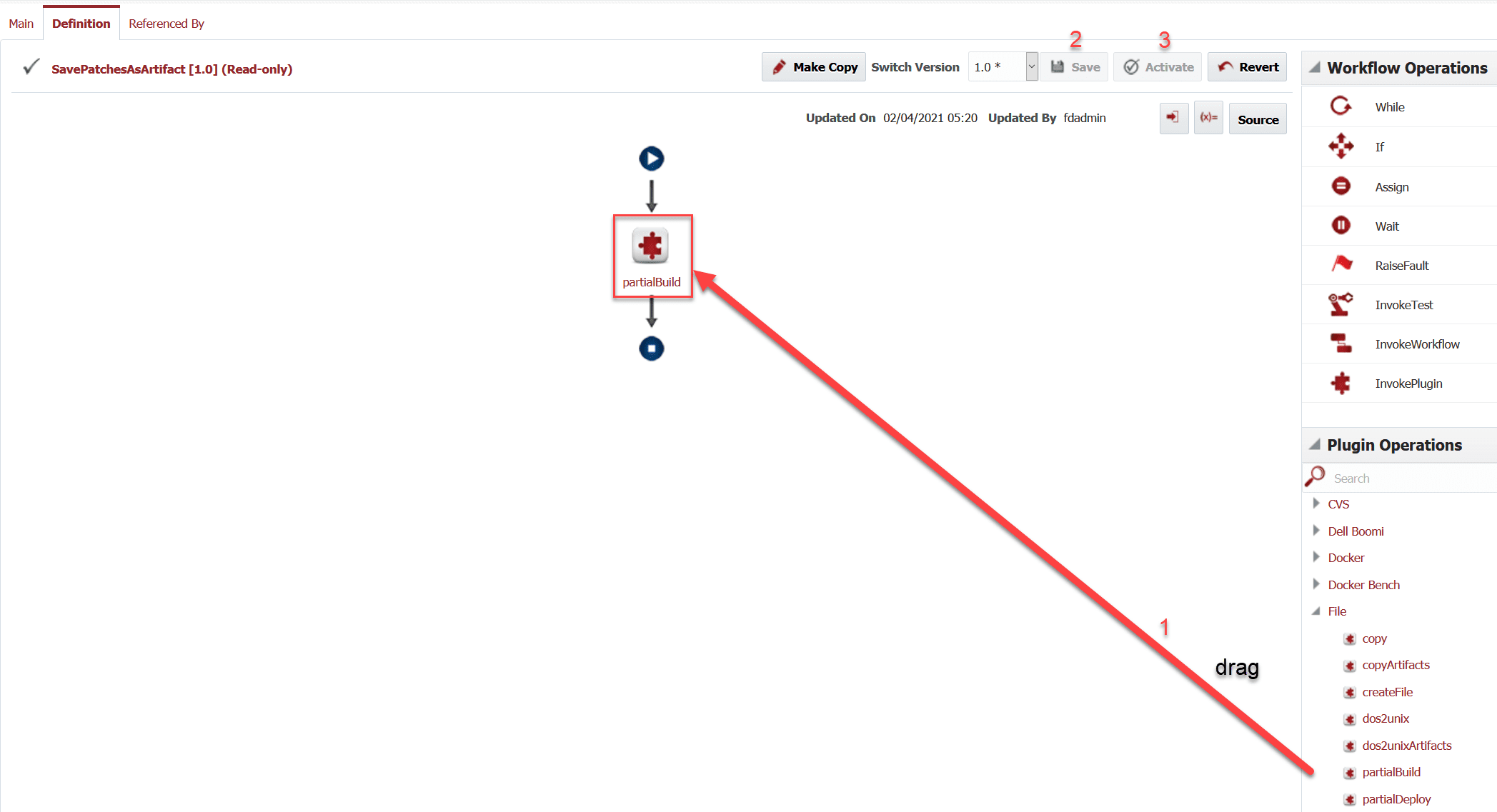 SavePatchesAsArtifact workflow with partialBuild operation