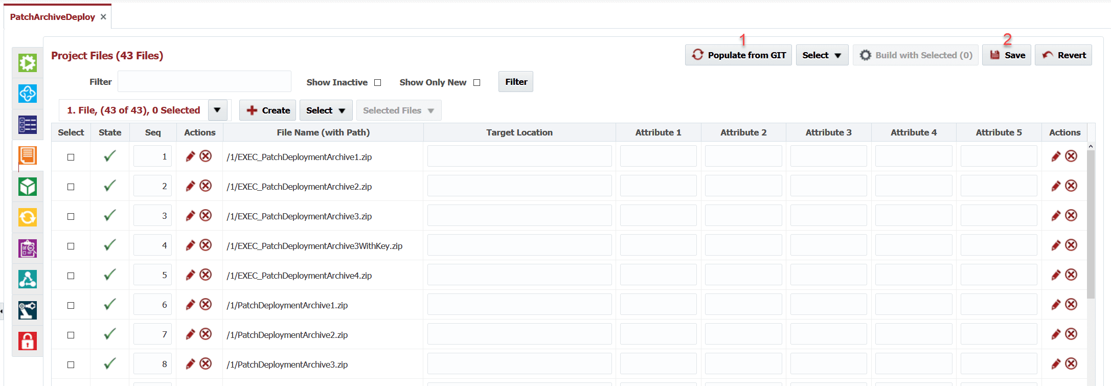 List of Deployment Archive files available in FlexDeploy's git repository