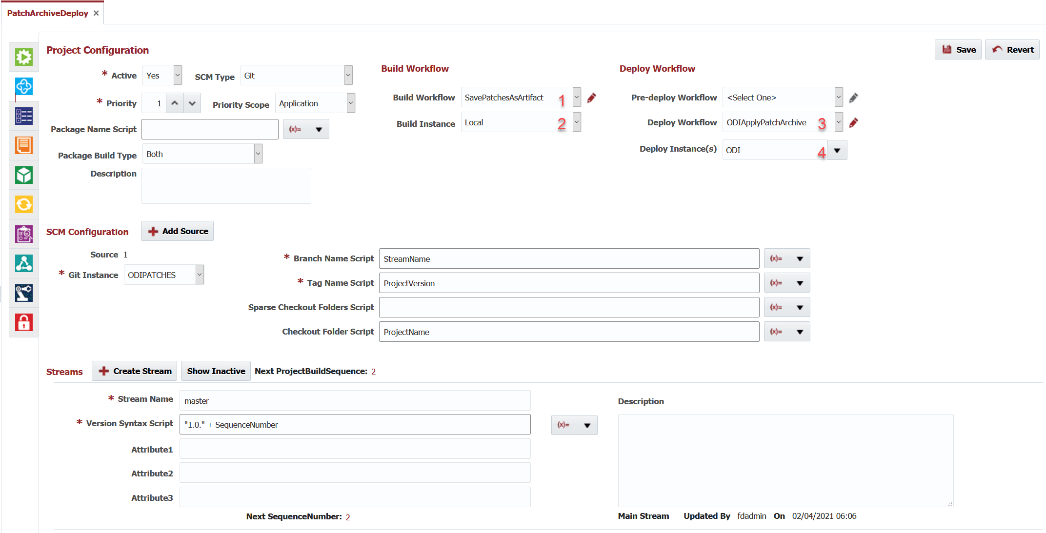 Point project to workflows and instances in the Project Configuration tab