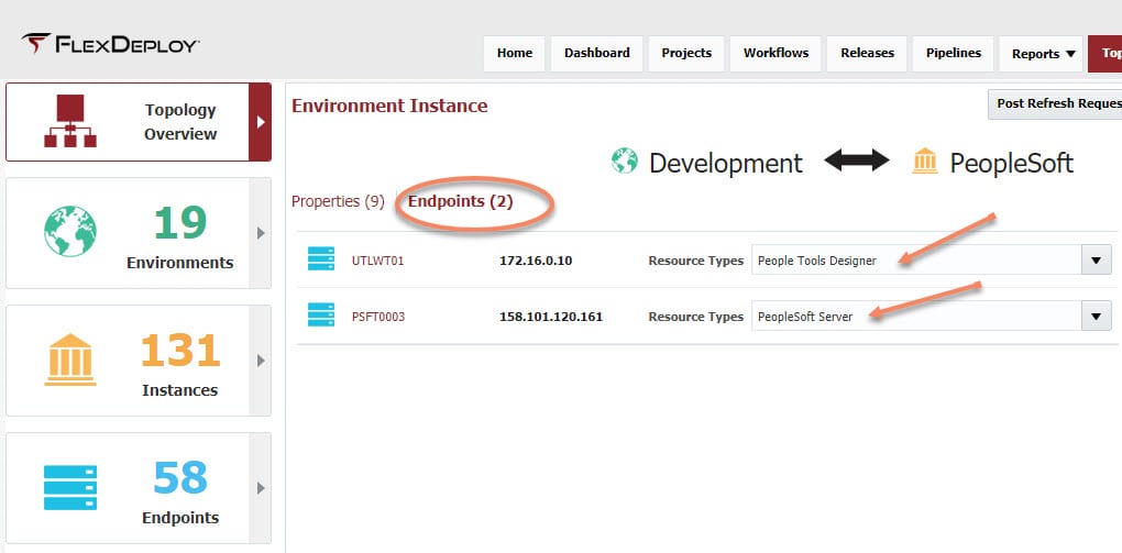 Environment endpoints set to People Tools Designer and PeopleSoft Server resources types