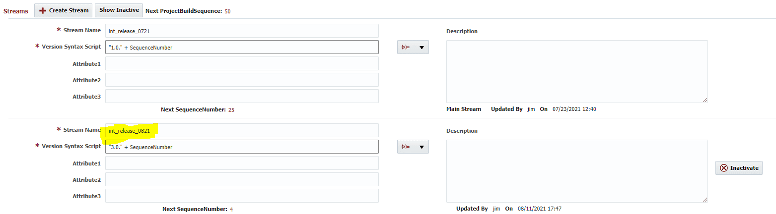 Input Stream Name for Siebel Project