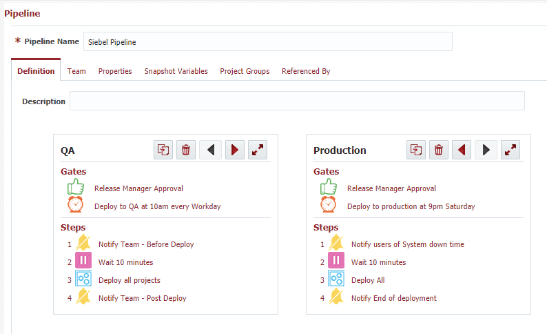 FlexDeploy Siebel Pipeline with QA and Prod