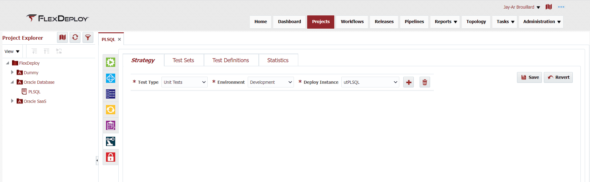 Test Automation in the Projects tab for PLSQL
