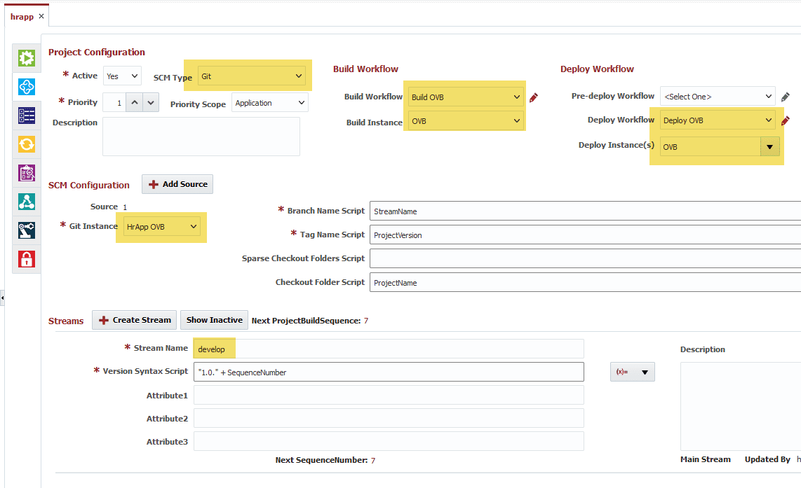 Project Configuration of Oracle Visual Builder Project