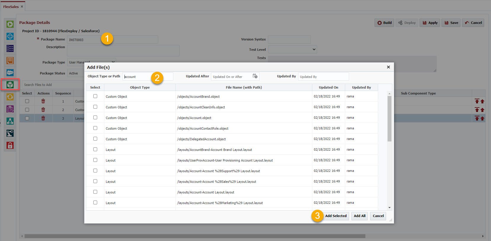 Package Details window in FlexDeploy for Salesforce