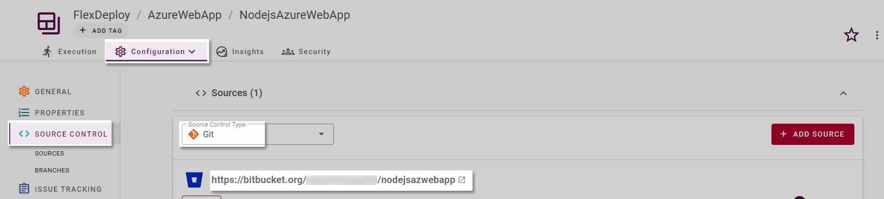 The Git Repository should be configured in Source Control section under Project Properties.