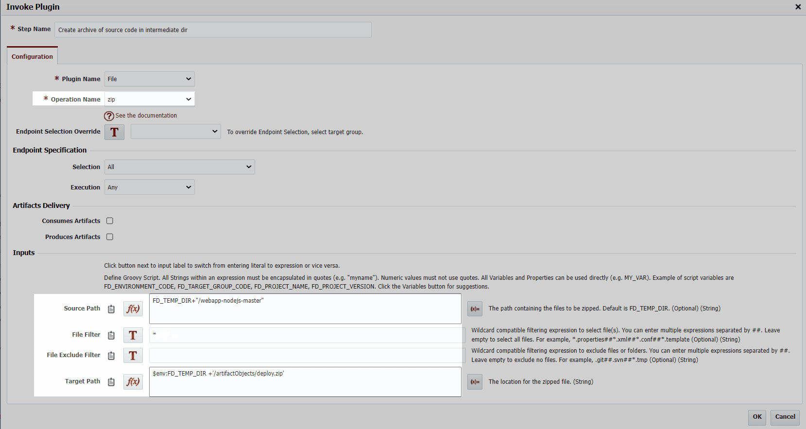 Create an archive with the Node.js source code inside it.