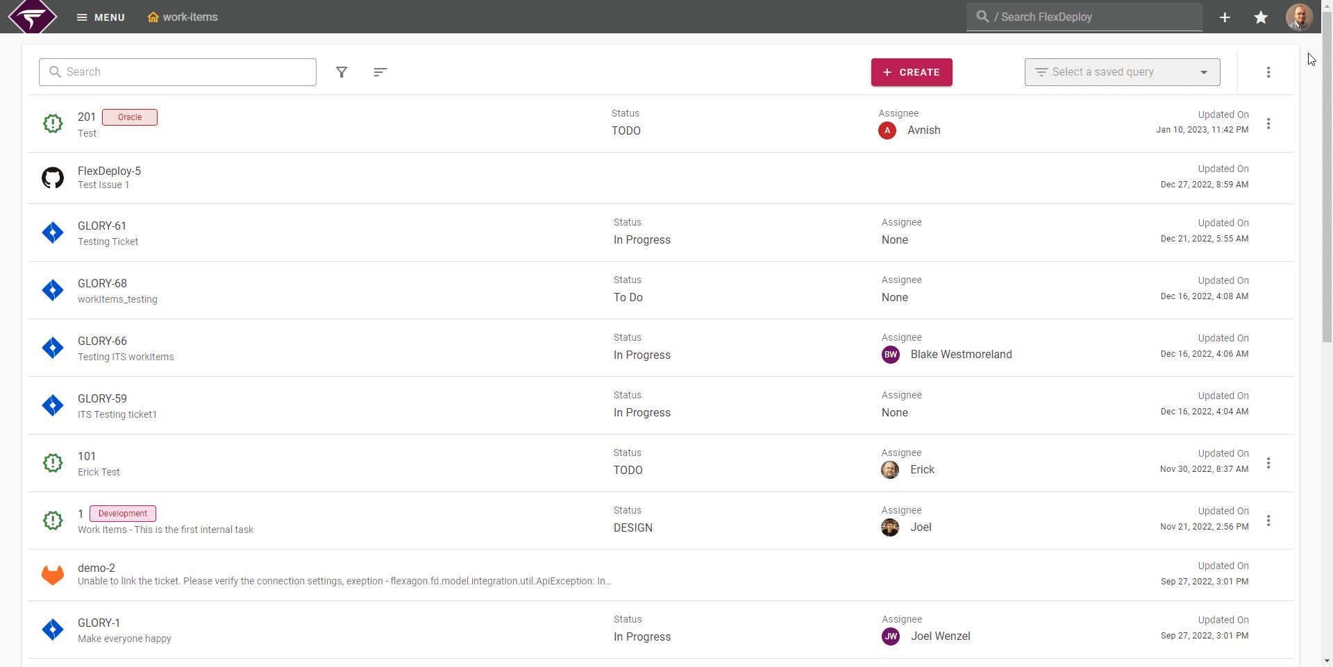 Work Items list in FlexDeploy