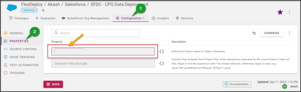 enter the custom field API name in FlexDeploy's Project Configuration, Properties section