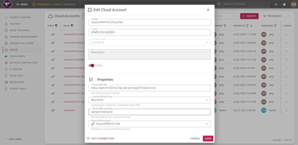 Create the Cloud account in the Cloud section of the Integrations Menu. 