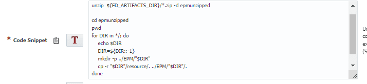 The Unix Shell step unzips the files from the snapshot and copies the EPM files. 