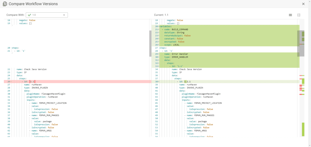 Workflow Version Compare