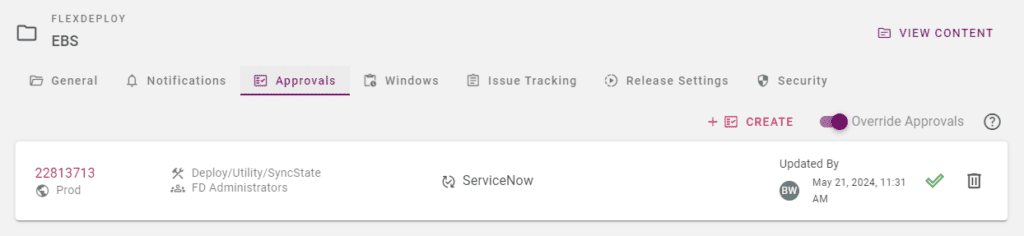 Approval setup with our ServiceNow instance.