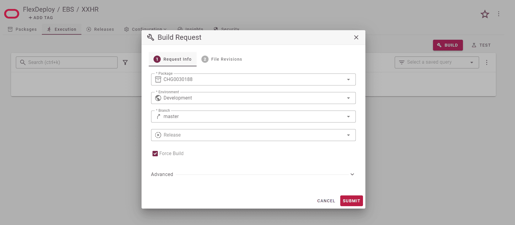 Build Request Form in FlexDeploy.