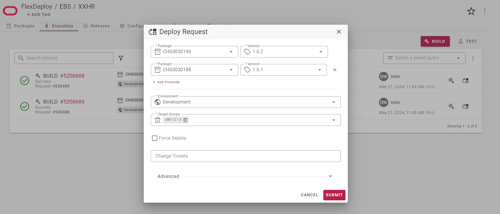Deploy Request Form in FlexDeploy.