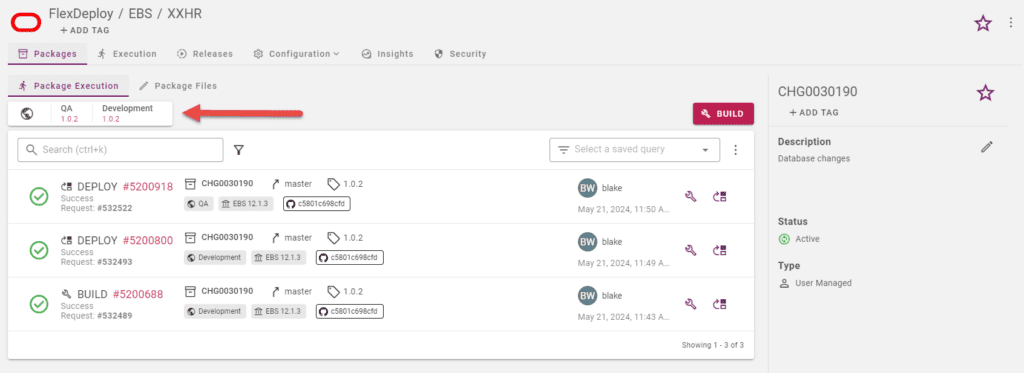 Updated deployed versions for package execution in FlexDeploy.