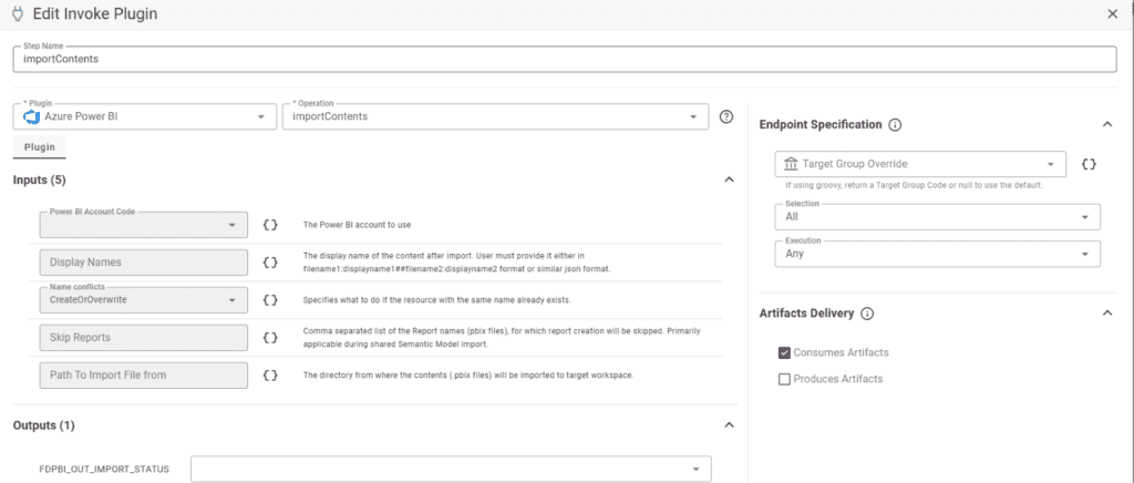 FlexDeploy Azure Power BI importContents workflow