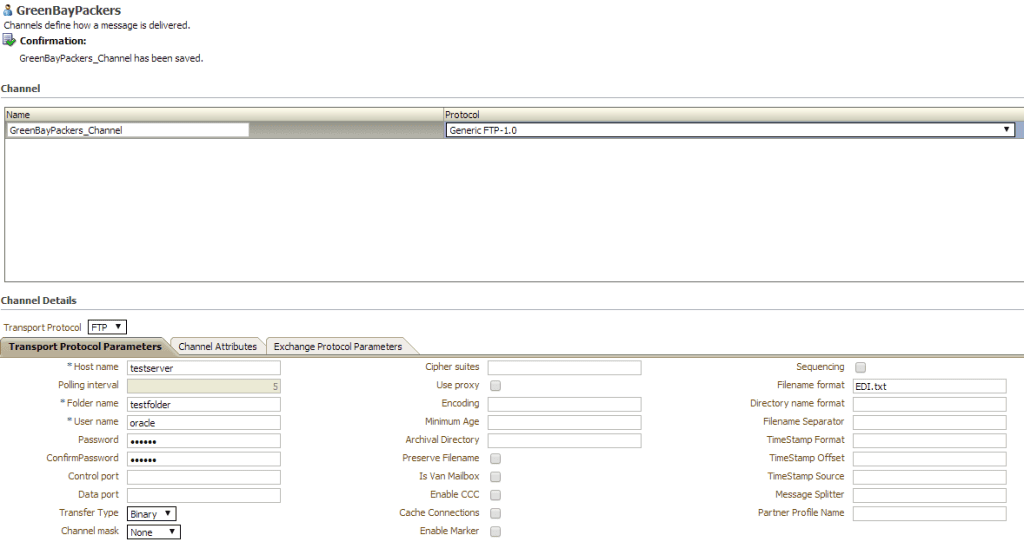 Listening Channel properties in the build B2B environment