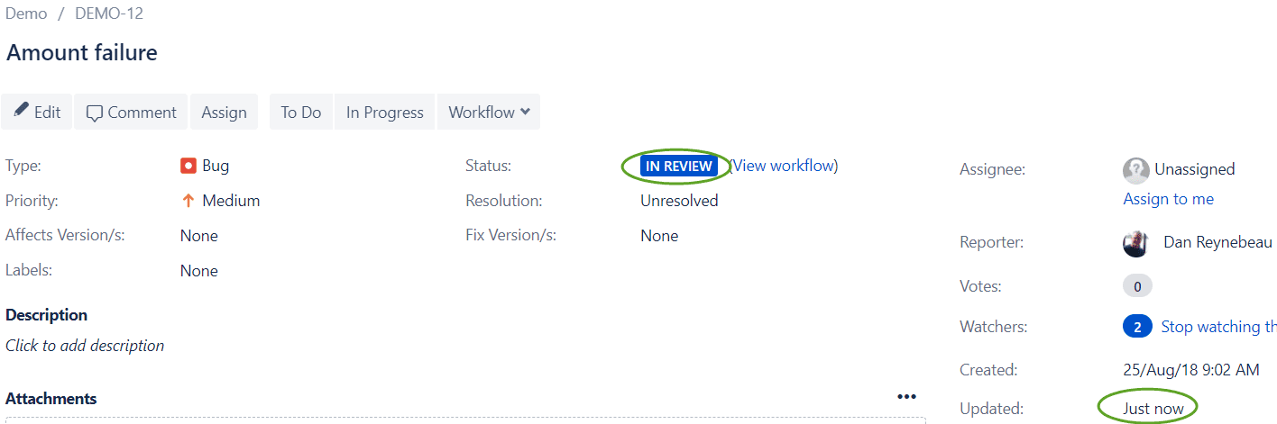 The status of a Jira ticket is automatically updated via FlexDeploy.