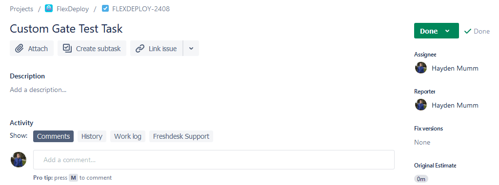 Jira Issue in Done status