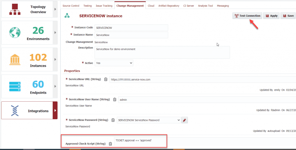 Creating a connection to the ServiceNow installation.