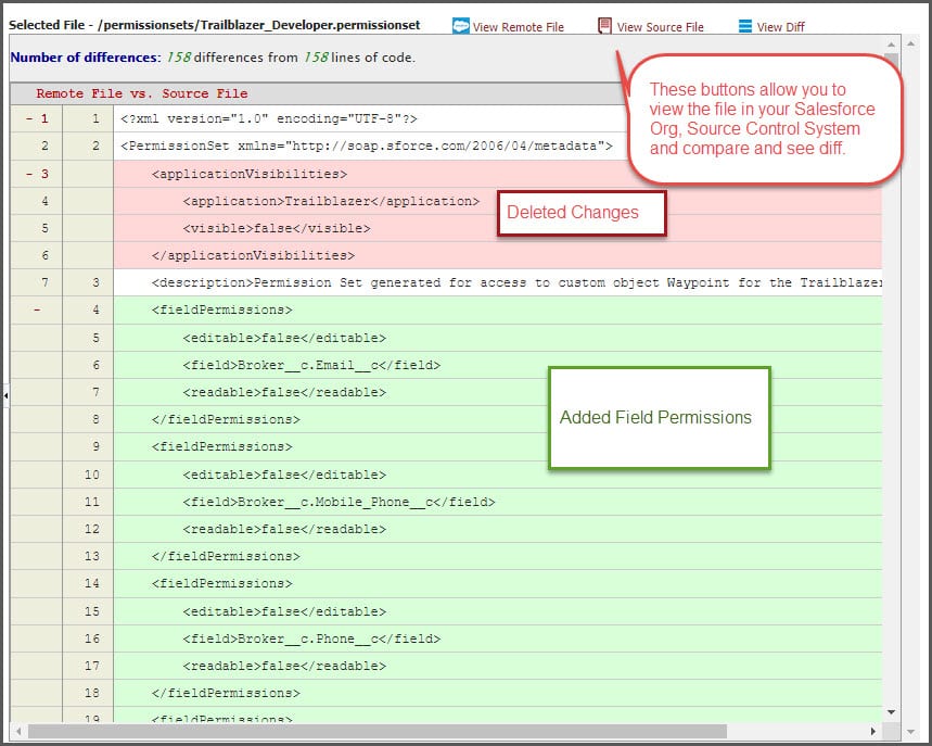 View line-by-line differences in Salesforce files in FlexDeploy