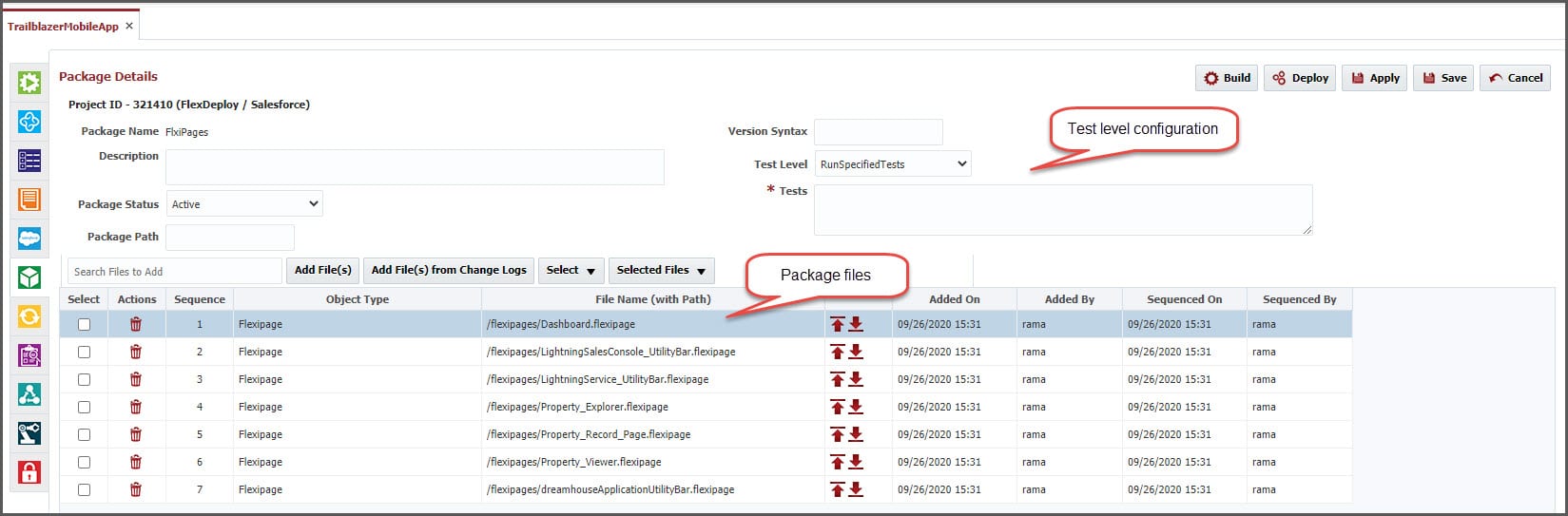 Package details in FlexDeploy