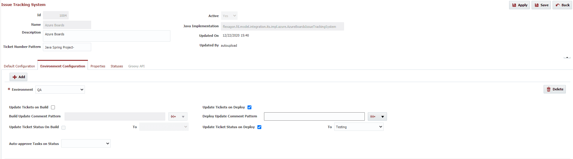 Issue Tracking System window
