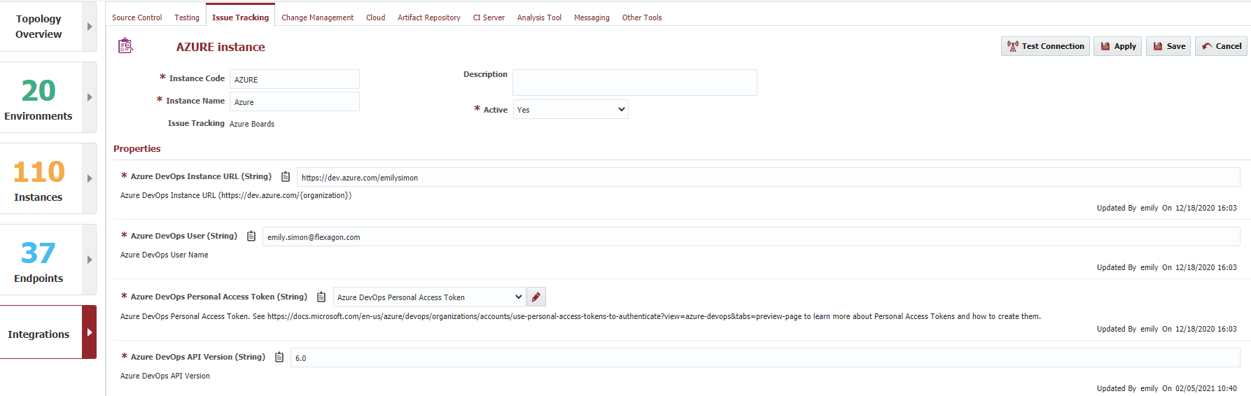 Azure DevOps Instance window in FlexDeploy