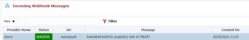Incoming Webhook Messages window