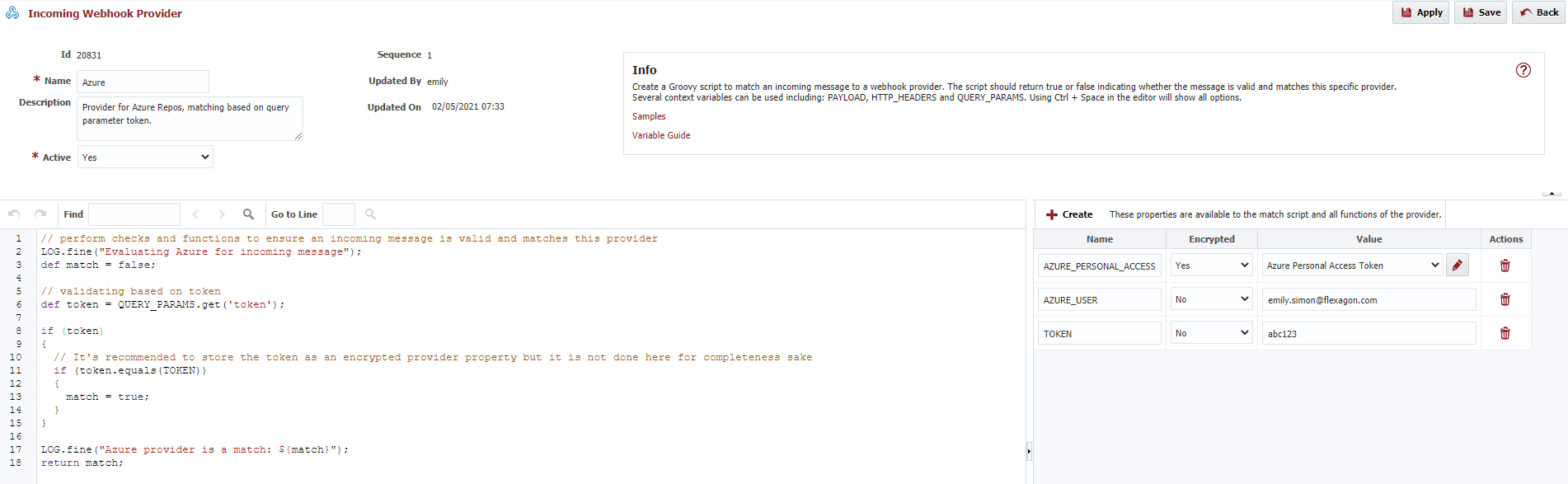 Incoming Webhook Provider Window