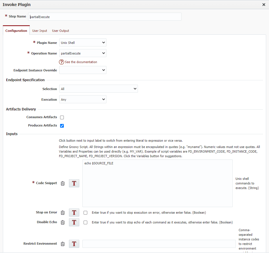 Add the code snippet and check the 'Produces Artifacts' checkbox.