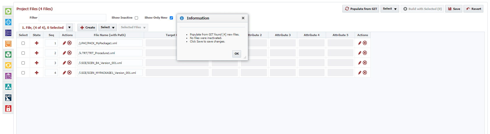 Populate project files from Git