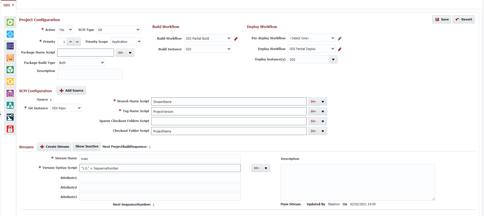 Project configuration for ODI project