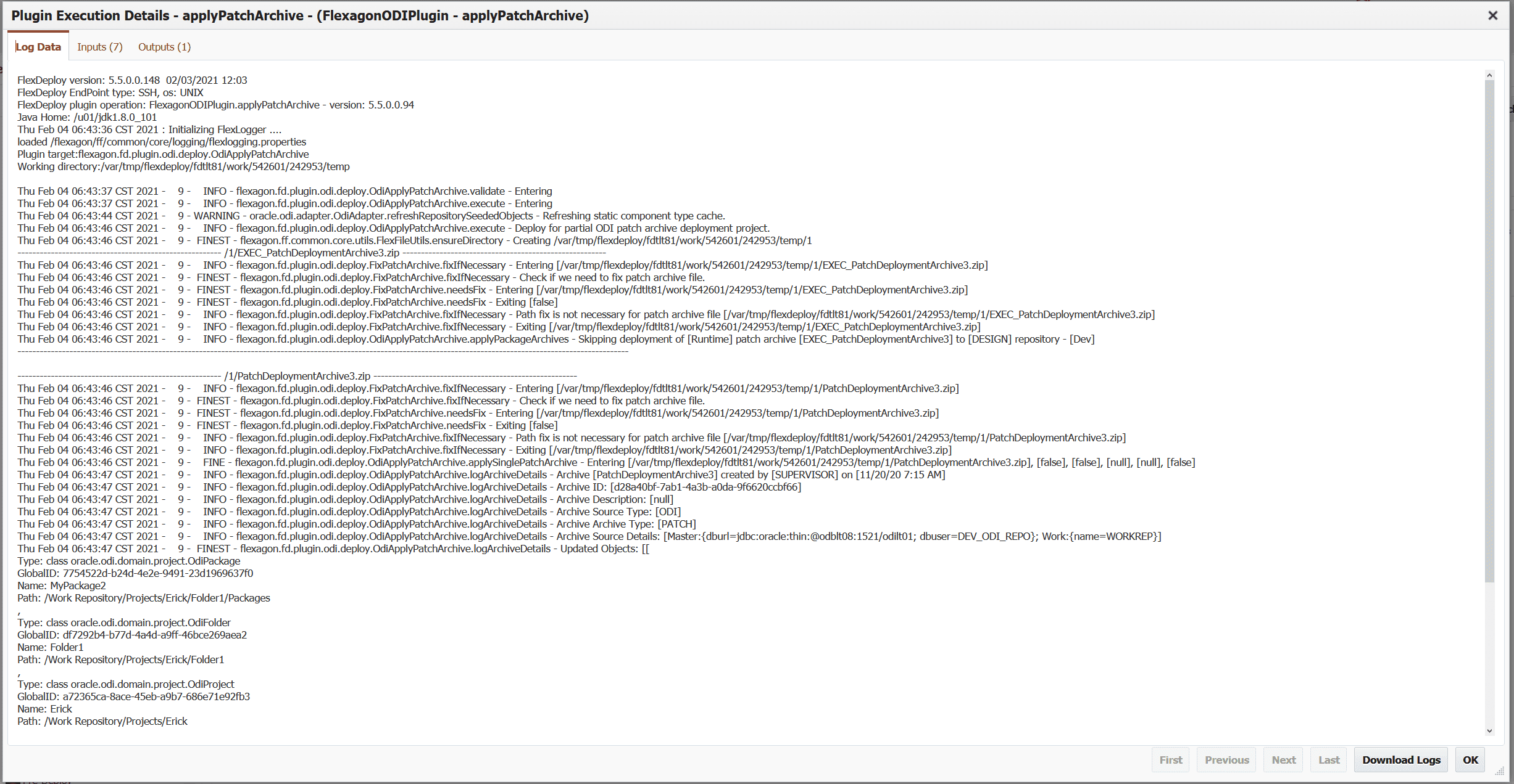 ODI Plugin Execution Details from FlexDeploy