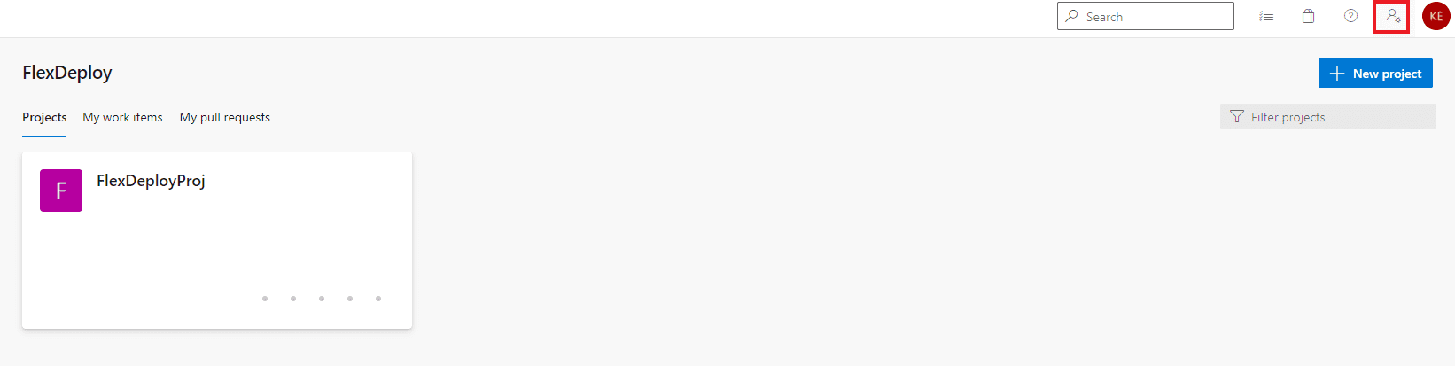 Settings in the top right corner for the main FlexDeploy screen