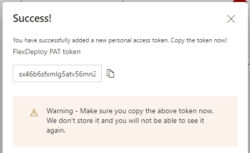 Create token success message