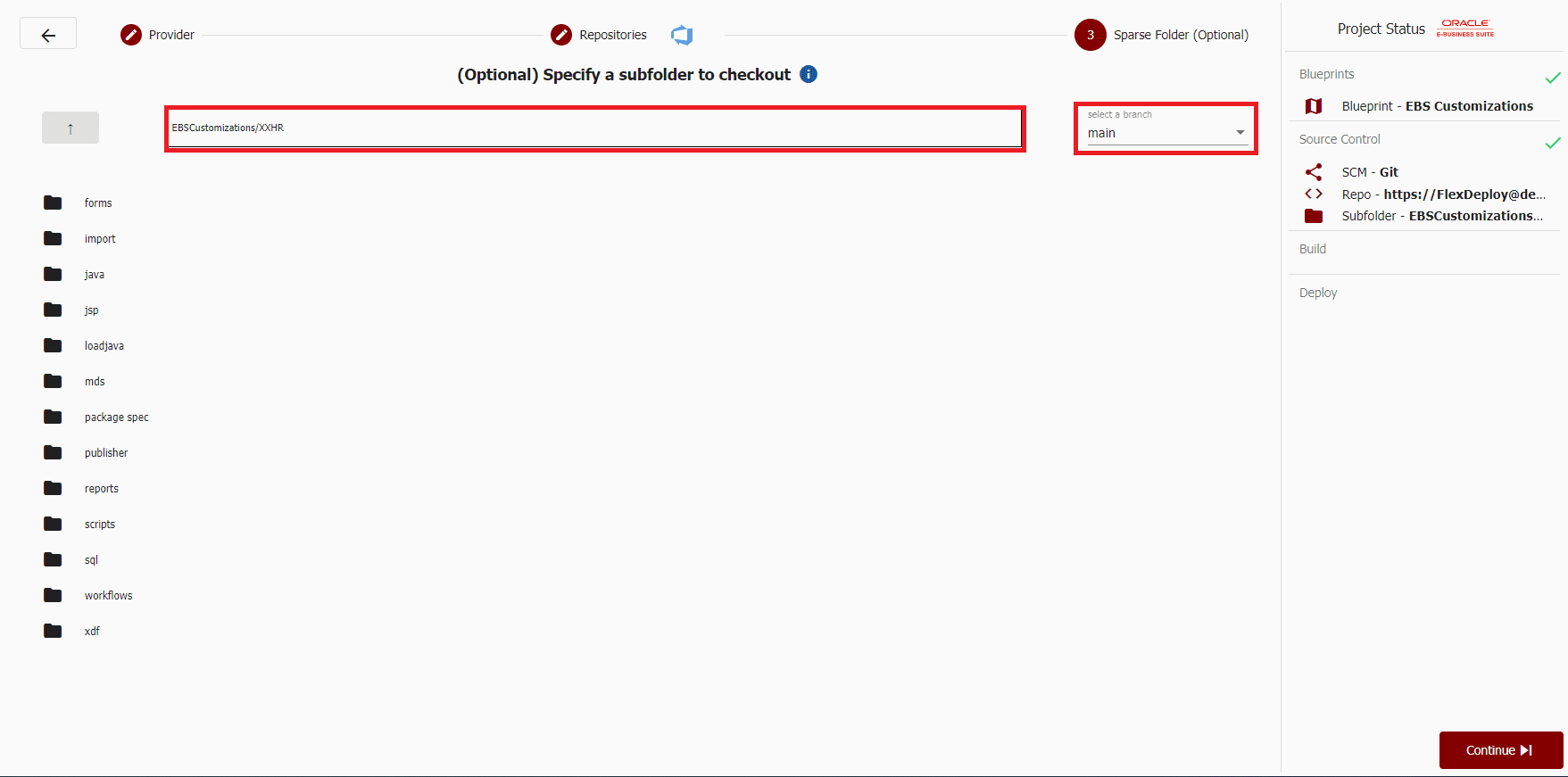 Sparse checkout folder and branch