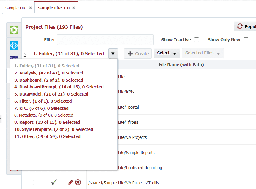 Project files organized into types
