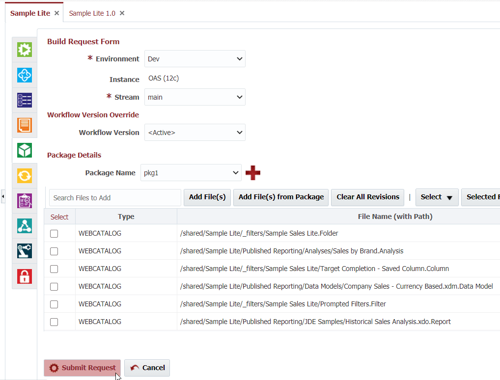 Build Request Form for Oracle Business Intelligence