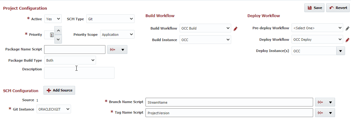 Project Configuration settings