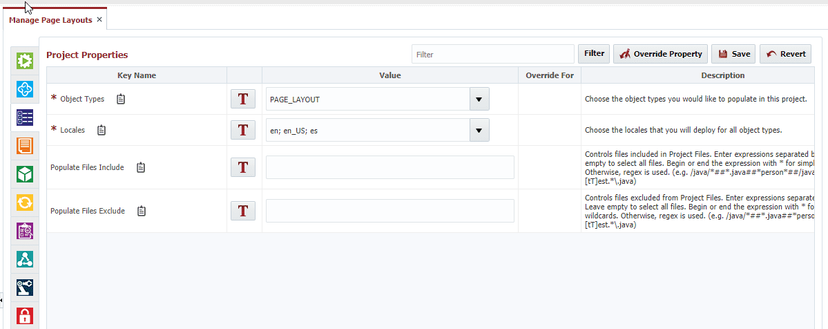 For this project, only select the Object Type 'PAGE_LAYOUT'