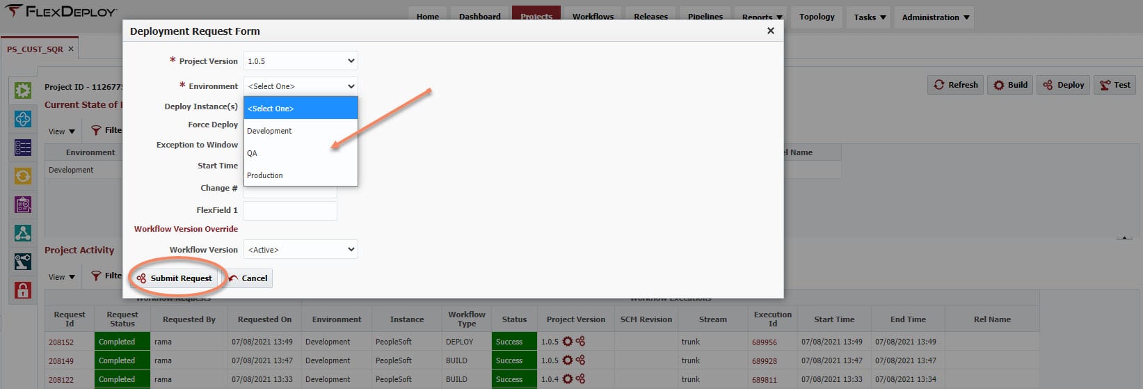 Deployment Request Form for PeopleSoft