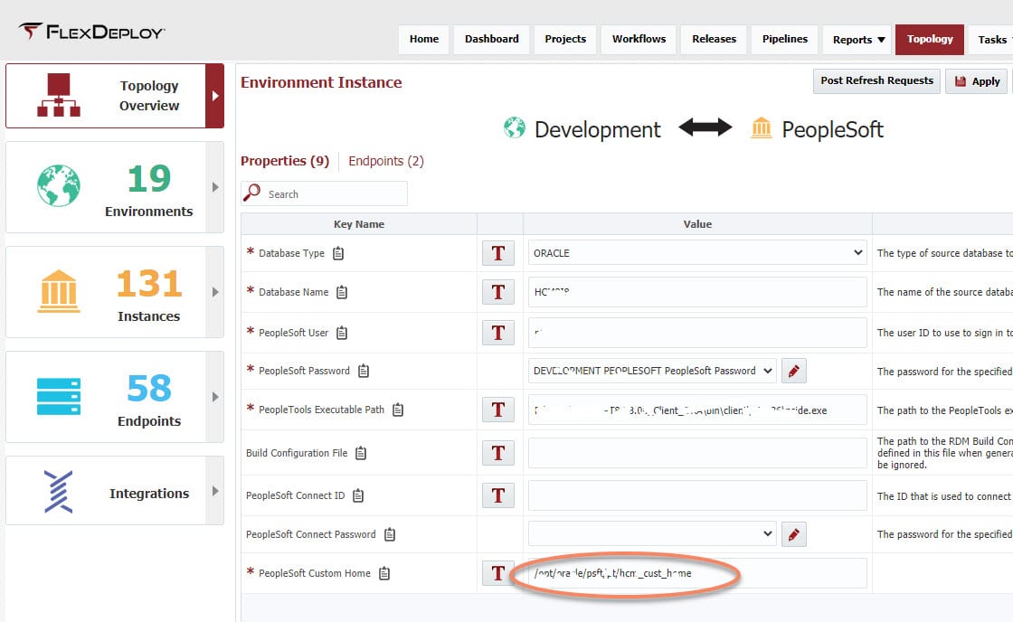 PeopleSoft Custom Home value in FlexDeploy