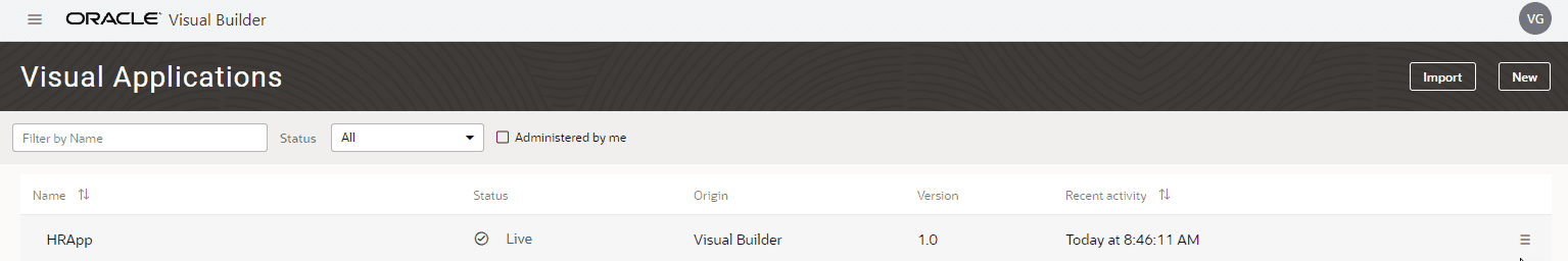 HRApp confirmed in Oracle Visual Builder
