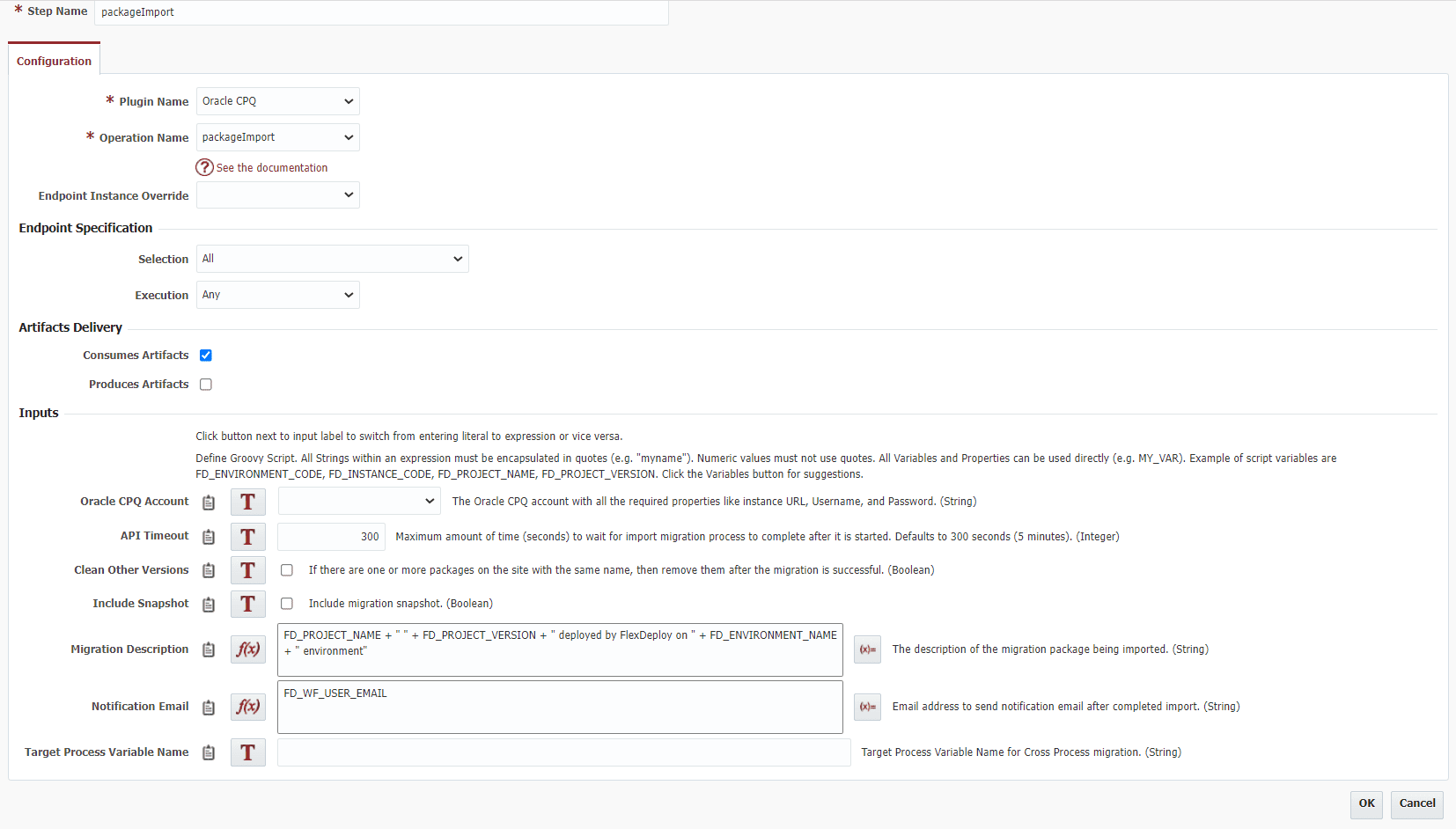 packageImport Inputs